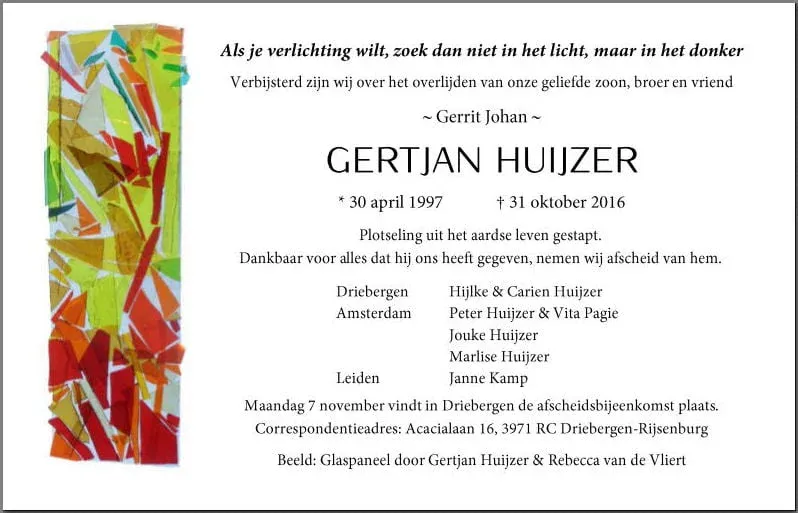 Overlijdensbericht Gertjan Huijzer