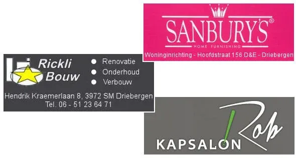 3x uitbreiding sponsorcontract! 1 Sanburys - Rickli Bouw - Kapsalon Rob