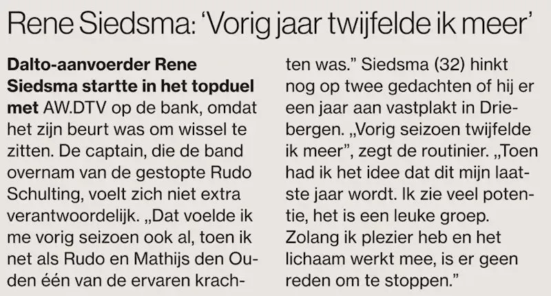 In het AD: 20240219 AD Rene - Dalto/Klaverblad Verzekeringen - Korfbal - Driebergen