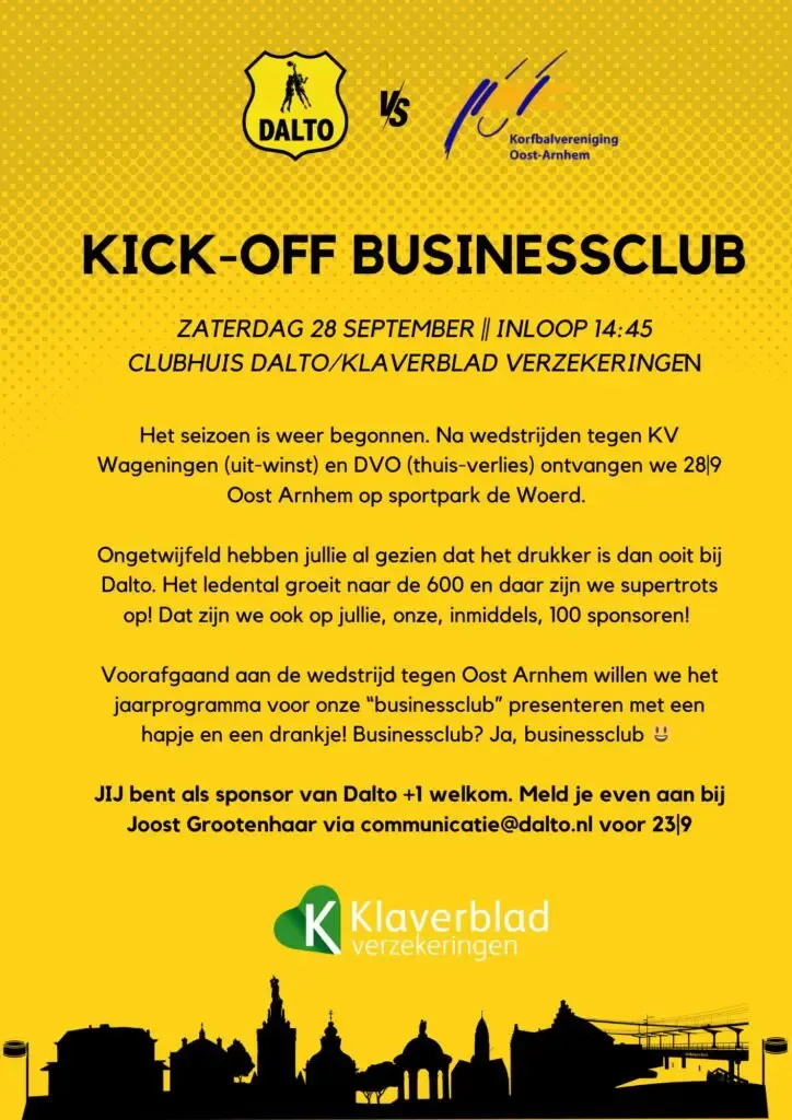 kick off businessclub - Dalto/Klaverblad Verzekeringen - Korfbal - Driebergen